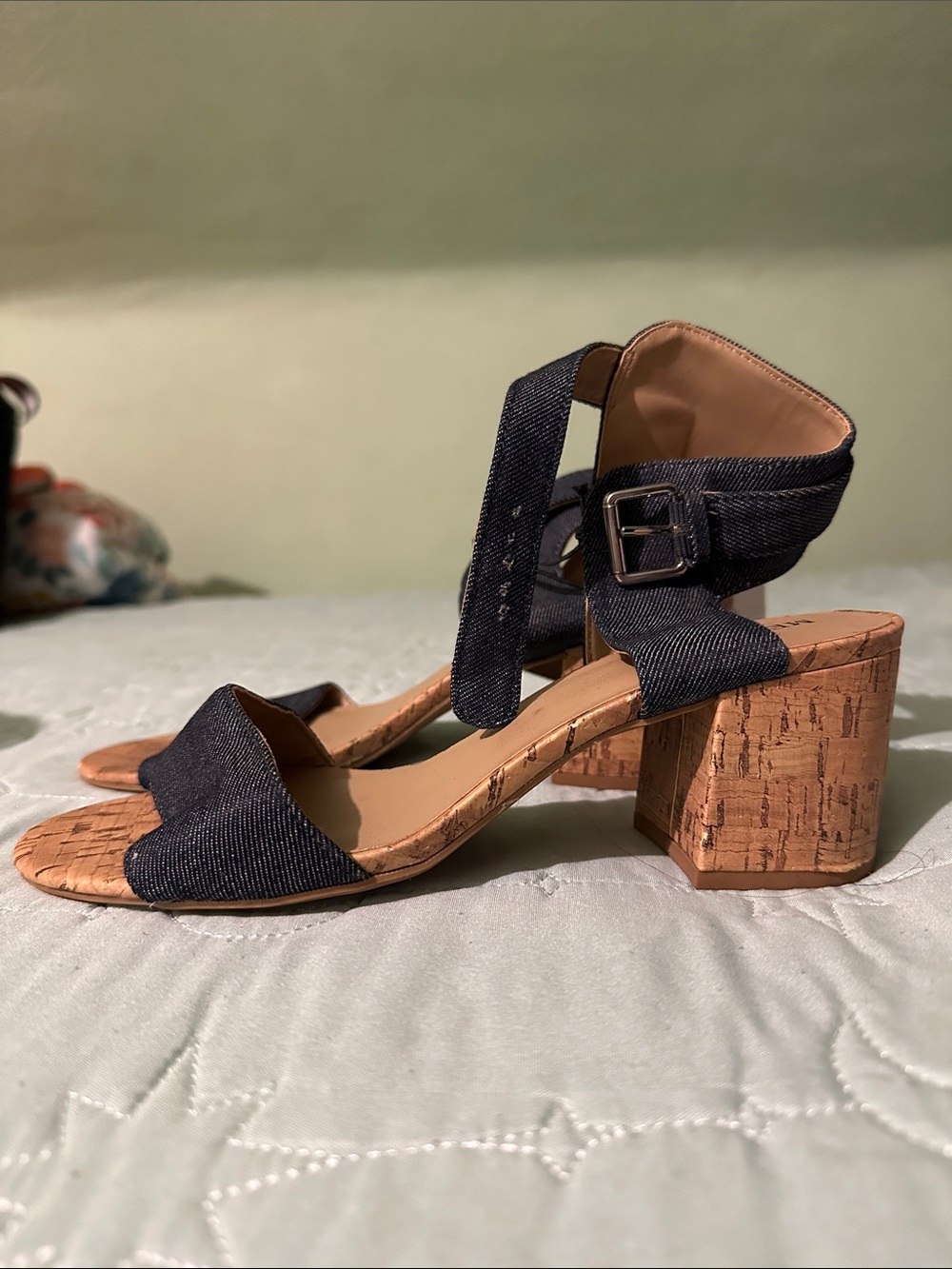 Merona Dark Blue Denim Cork Block Heel Sandals